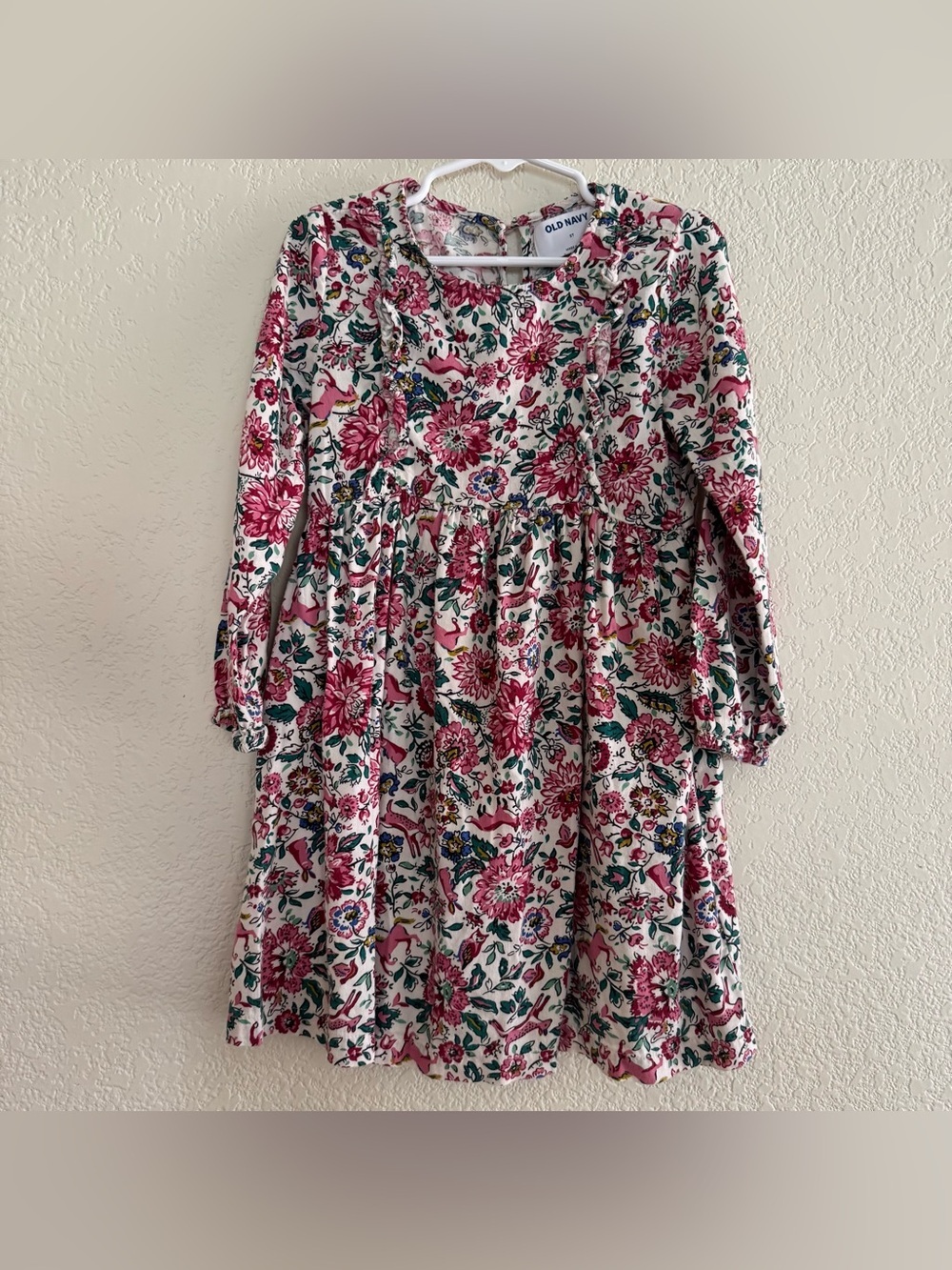 Old Navy Pink Floral Long-Sleeve Casual Dress Animal Friends Toddler Girl 5T